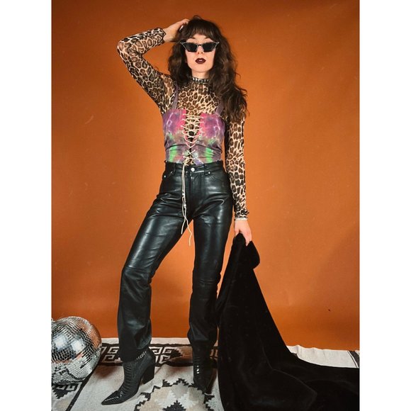 Lace Up Corset Style Reversible Handmade Tie Dye Purple Green Festival Crop Top - Picture 5 of 6